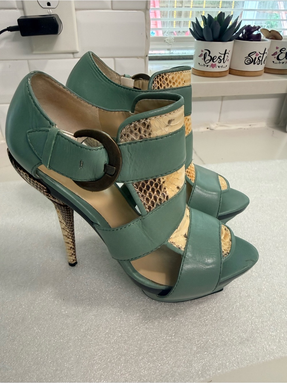 Paco Gil Women’s Leather Strappy High-Heel Sandals with Snake-Print